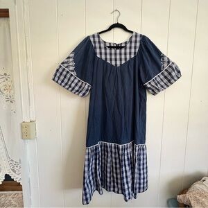 Navy and White Plaid Maxi Dress